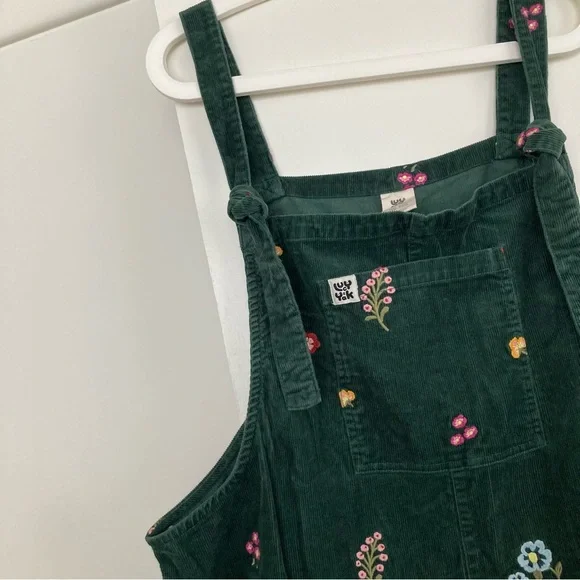 Lucy & Yak Embroidered Evergreen Floral Corduroy Overalls US 18 / UK 22 - Picture 4 of 8